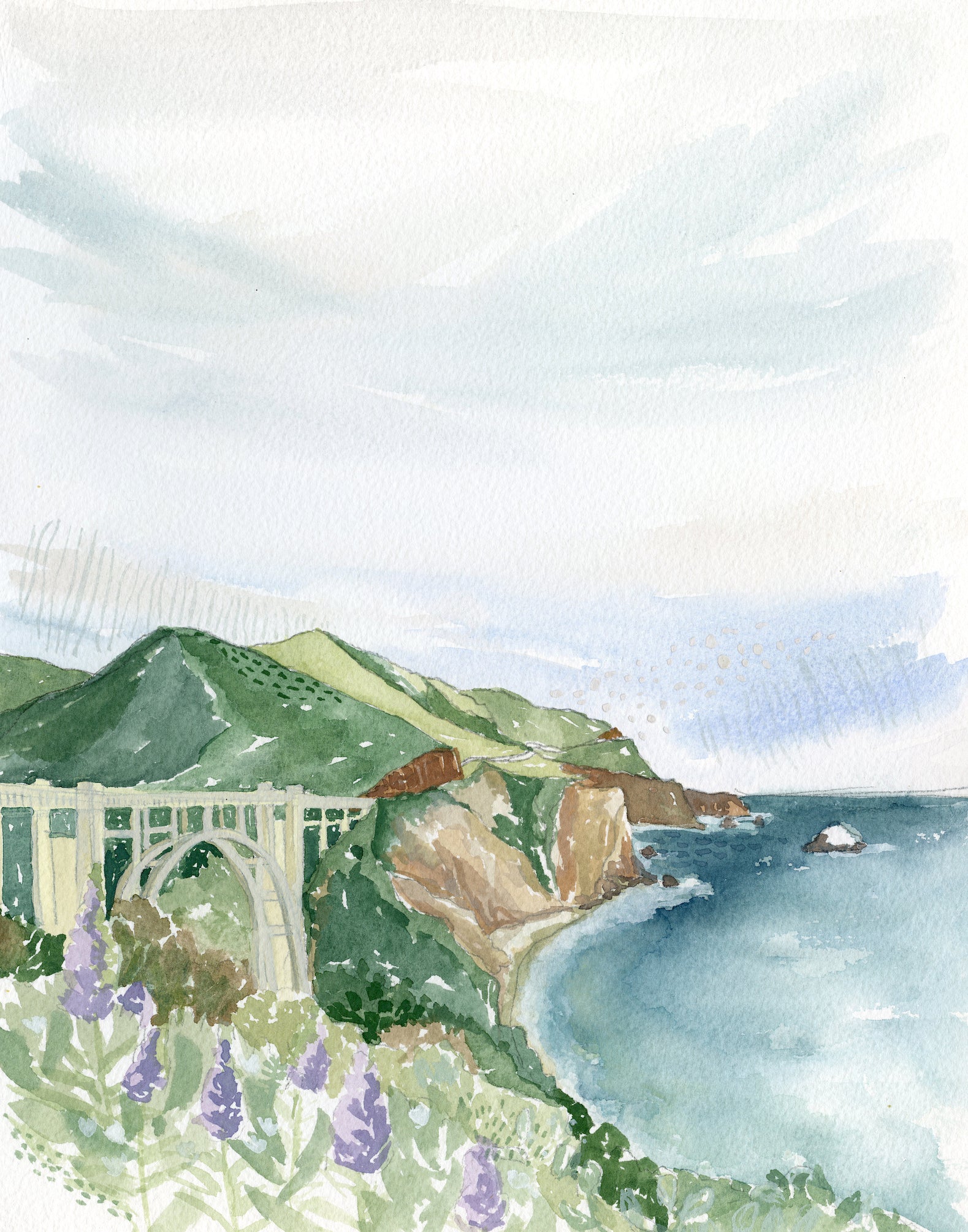 Big Sur Original Watercolor Painting- 11x14