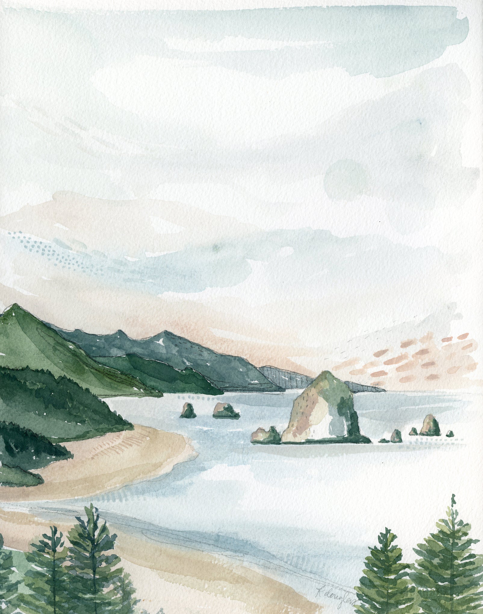 Cannon Beach Original Watercolor Painting- 11x14