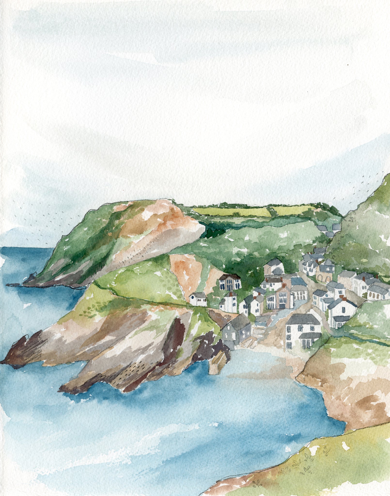 Cornwall Coast Original Watercolor Painting- 11x14