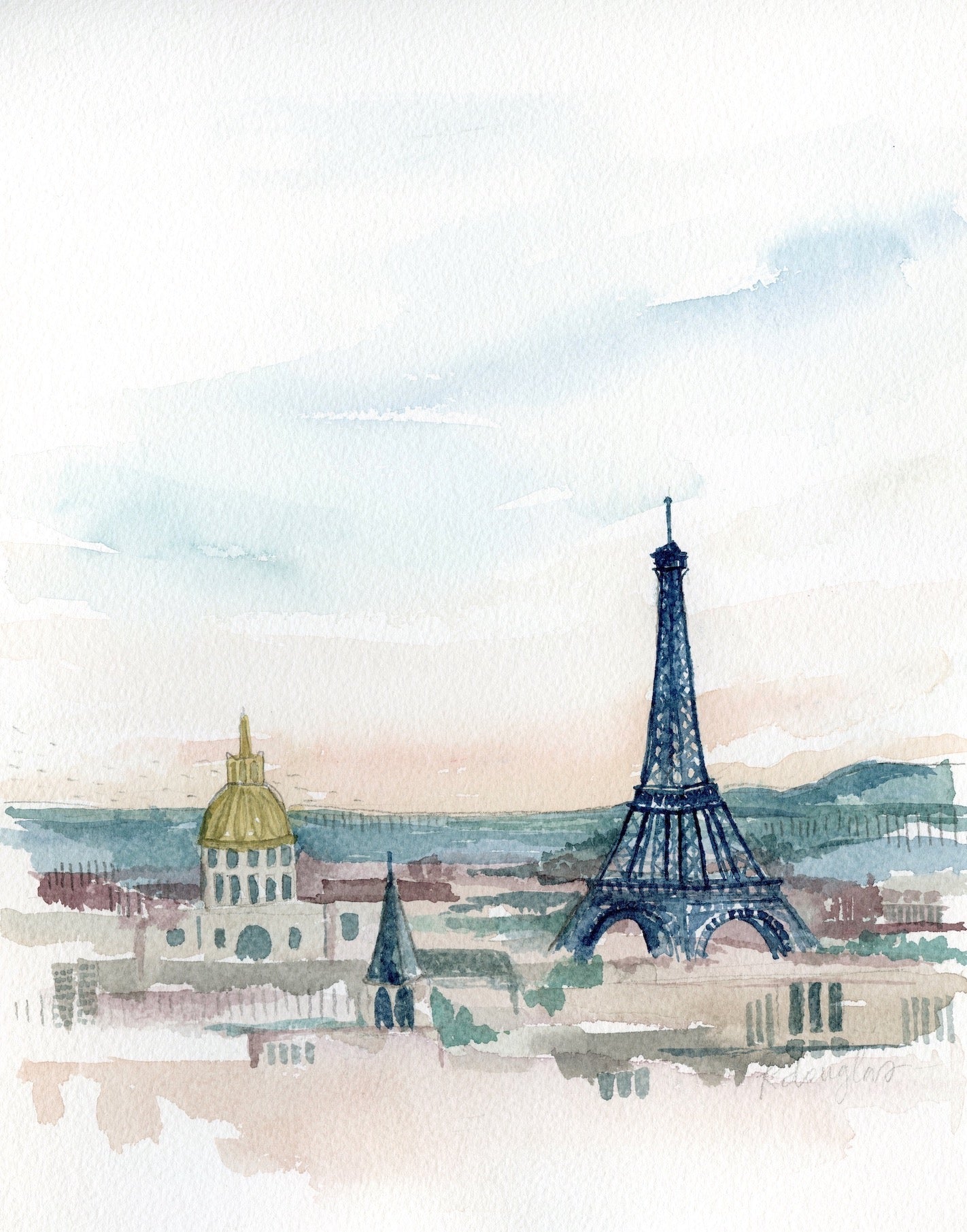 Paris Original Watercolor Painting- 11x14