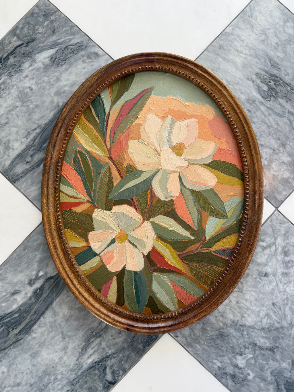 Framed Oval Magnolia 16x18