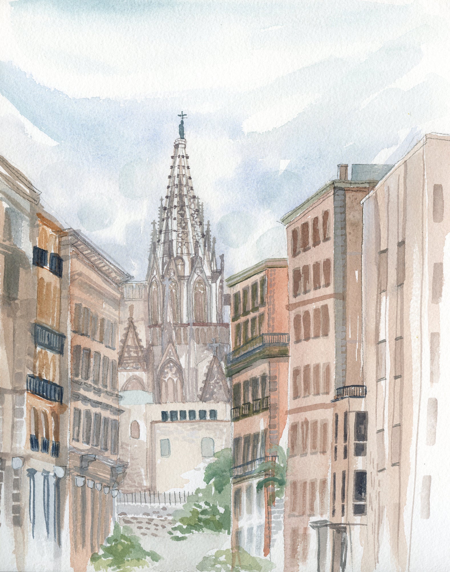 Barcelona Original Watercolor Painting- 11x14