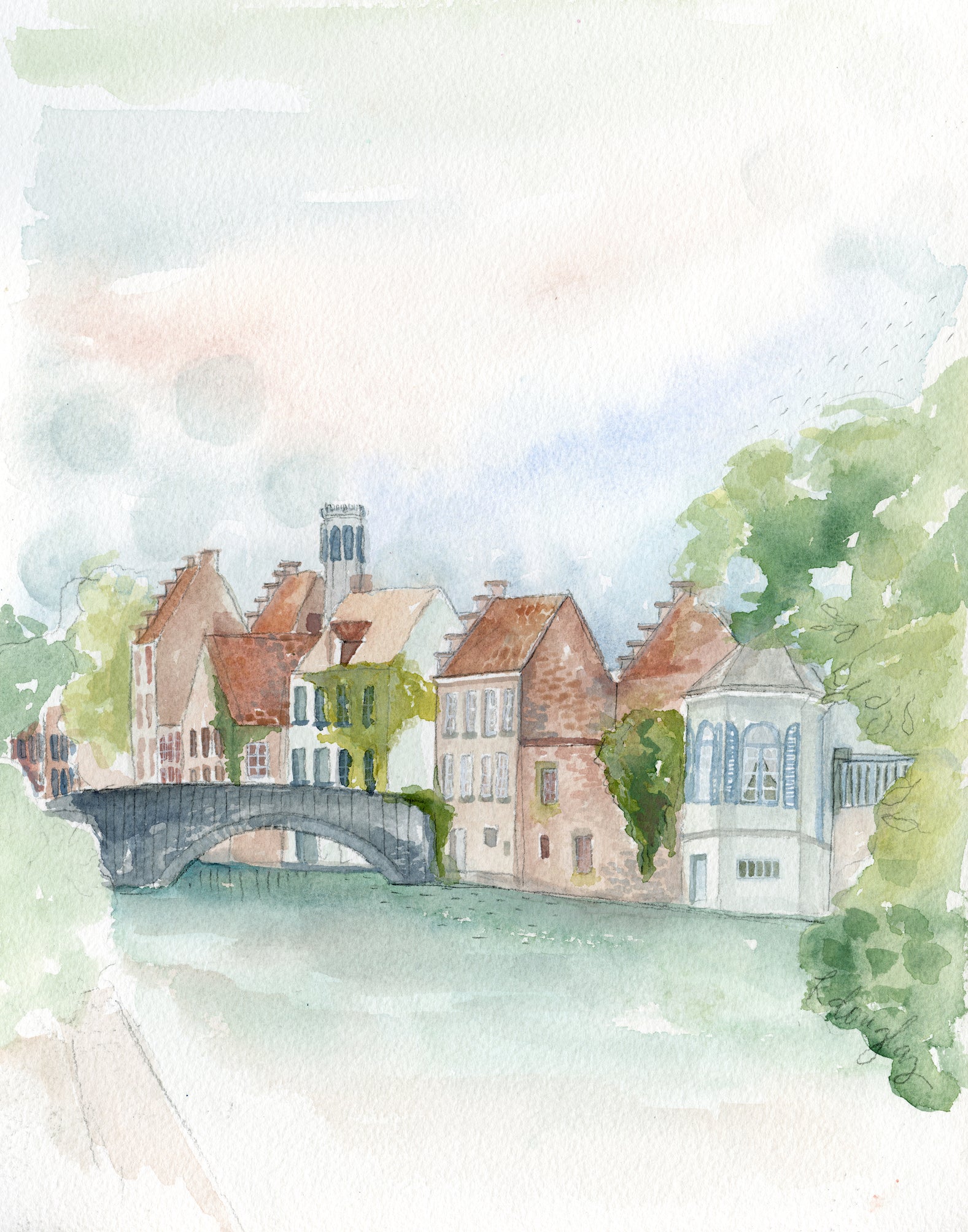 Bruges Original Watercolor Painting- 11x14