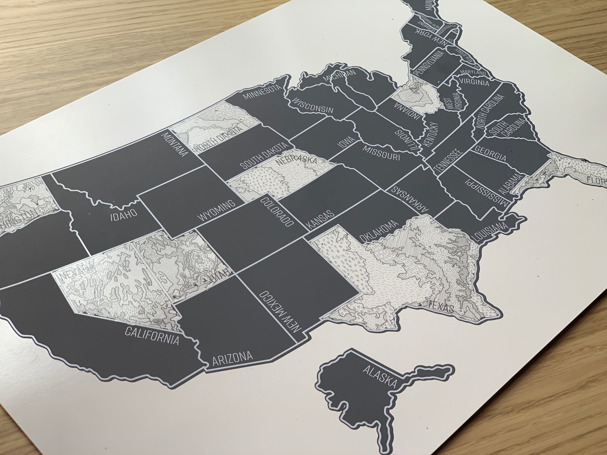 'Grey Topo' - Silver United States Scratch Off Map