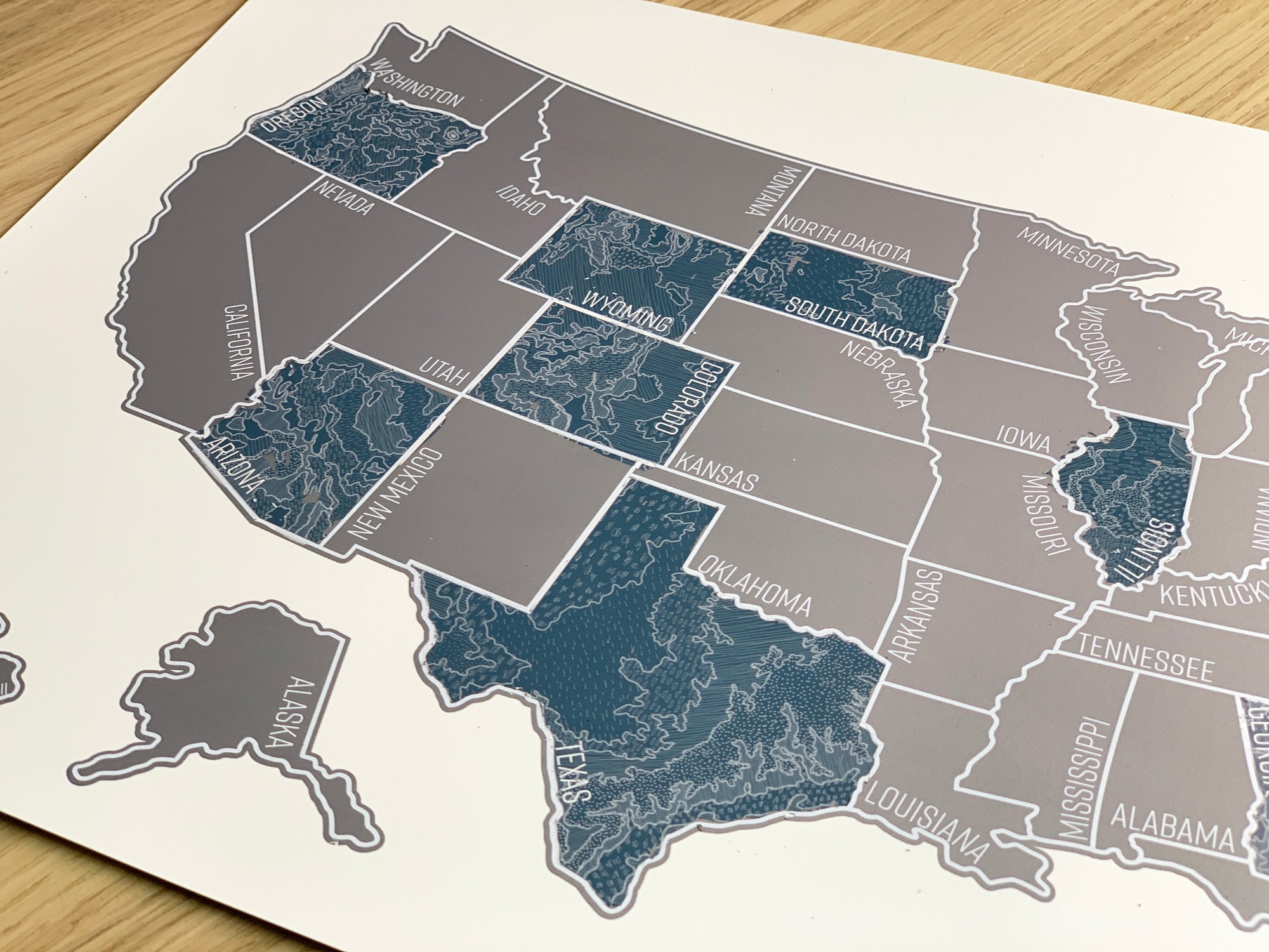 'Blue Topo' - Silver United States Scratch Off Map