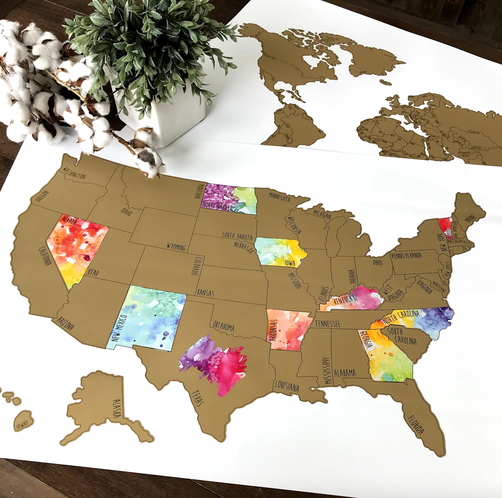 Large US Watercolor Scratch Off Map - Been There Scratched That - United States (20x30in)